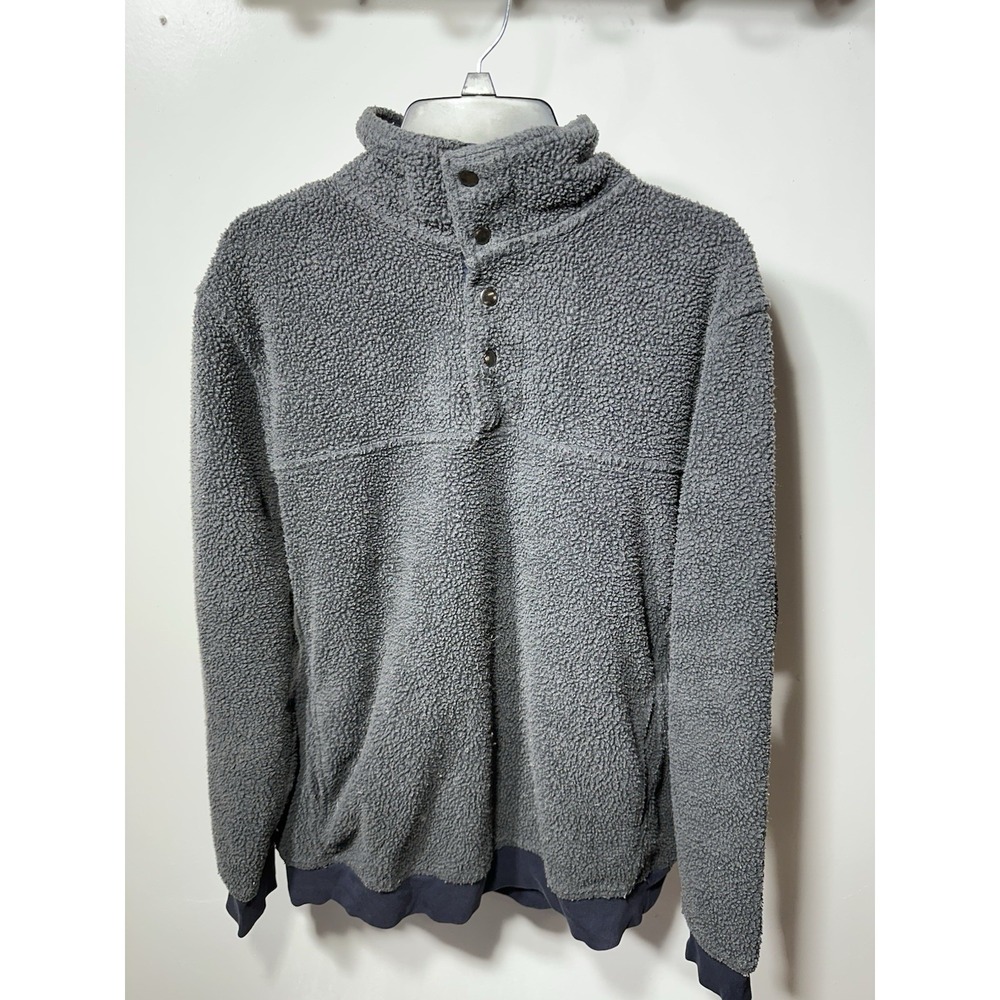 Jachs Cabin Men's Sherpa Fleece Grey Pullover Snap Buttons Pockets Sz L